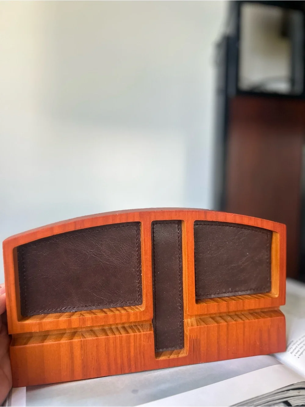 Wooden leather Desk Organizer Tray - Brown new